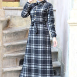 Women's Plaid Navy Blue Long Dress