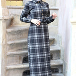 Women's Plaid Navy Blue Long Dress