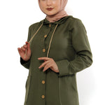Women's Hooded Wooden Button Khaki Abaya