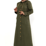 Women's Hooded Wooden Button Khaki Abaya