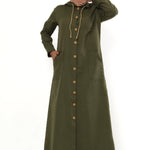 Women's Hooded Wooden Button Khaki Abaya