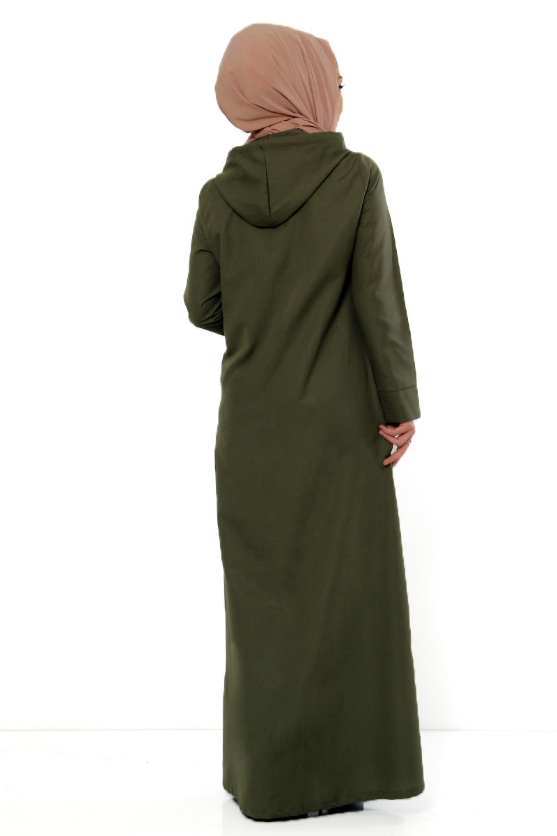 Women's Hooded Wooden Button Khaki Abaya