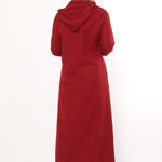 Women's Hooded Wooden Button Claret Red Abaya