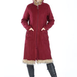 Women's Fur Detail Claret Red Cachet Jacket