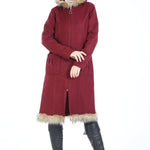 Women's Fur Detail Claret Red Cachet Jacket