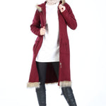 Women's Fur Detail Claret Red Cachet Jacket