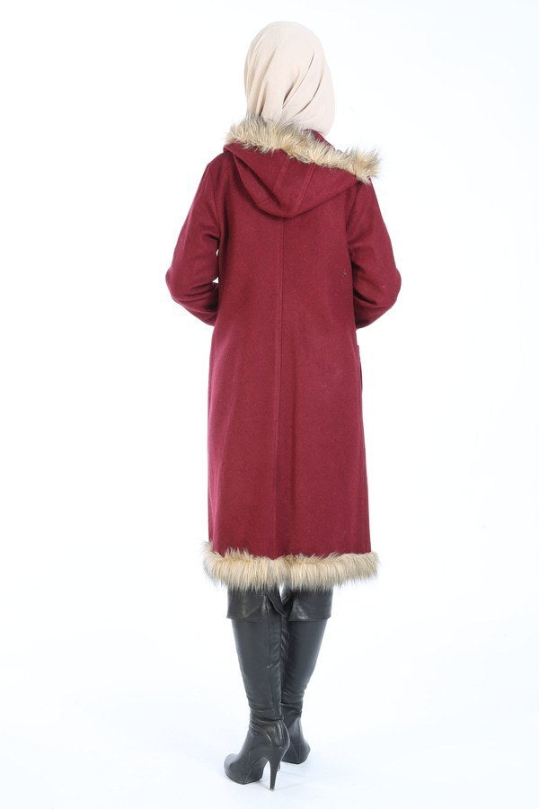 Women's Fur Detail Claret Red Cachet Jacket