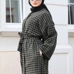 Women's Checkered Anthracite Stylish Cachet Coat