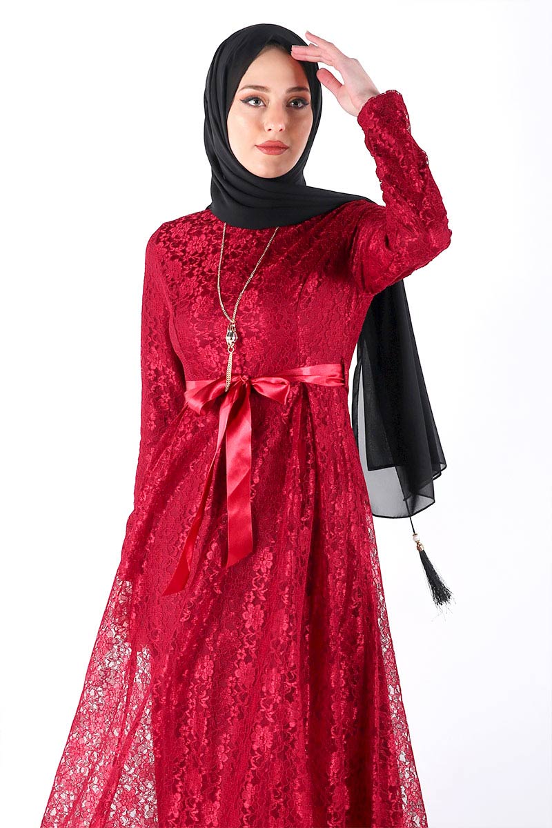 Women's Necklace Accessory Red Lace Long Evening Dress