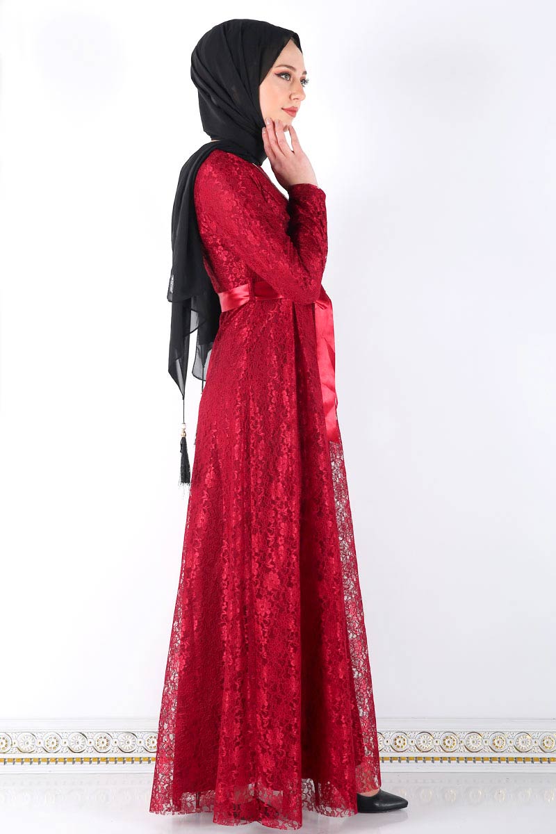Women's Necklace Accessory Red Lace Long Evening Dress