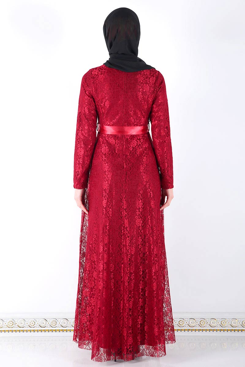 Women's Necklace Accessory Red Lace Long Evening Dress