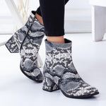 Women's Snake Pattern Heeled Boots