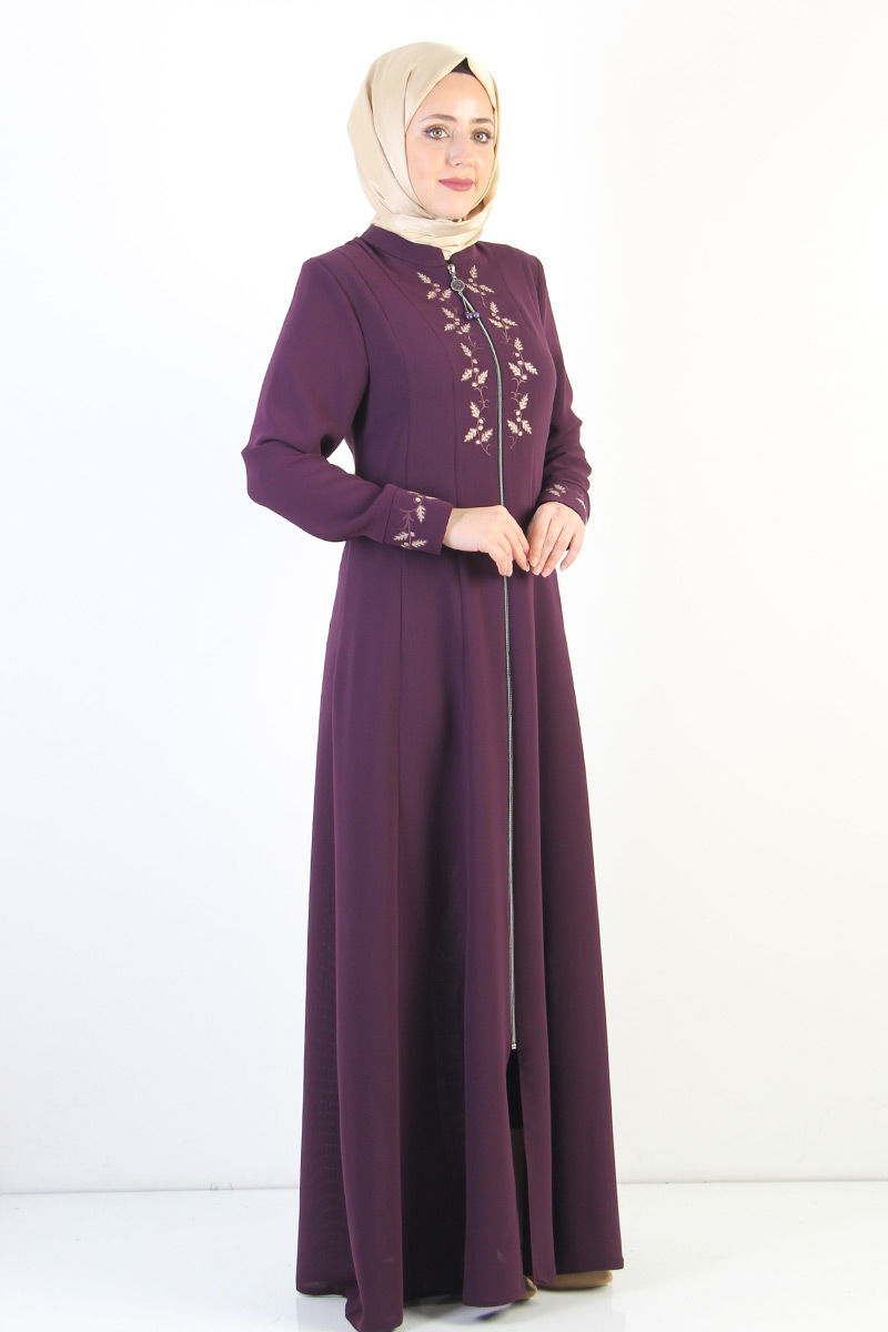 Women's Embroidered Purple Modest Abaya