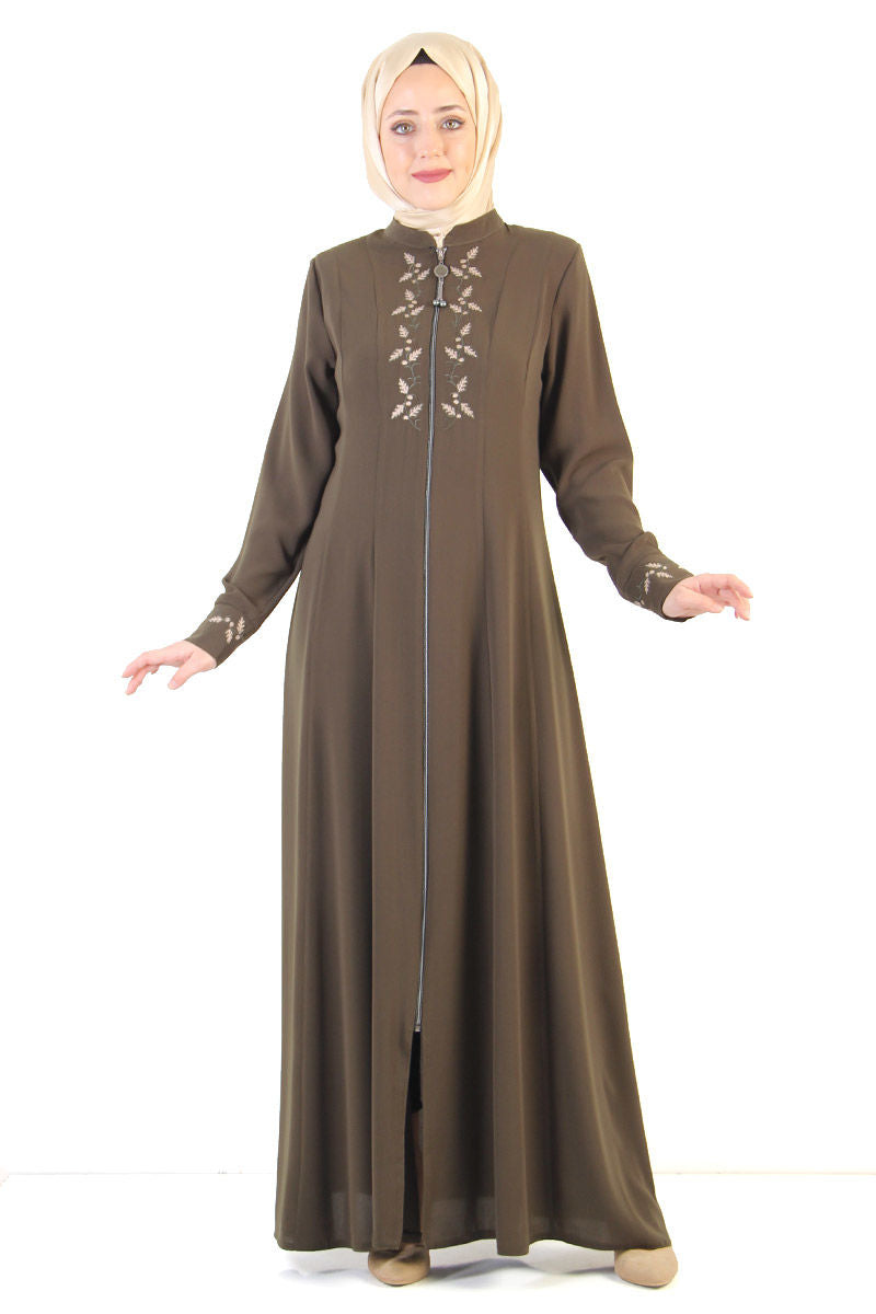 Women's Embroidered Khaki Modest Abaya