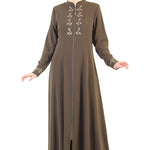 Women's Embroidered Khaki Modest Abaya