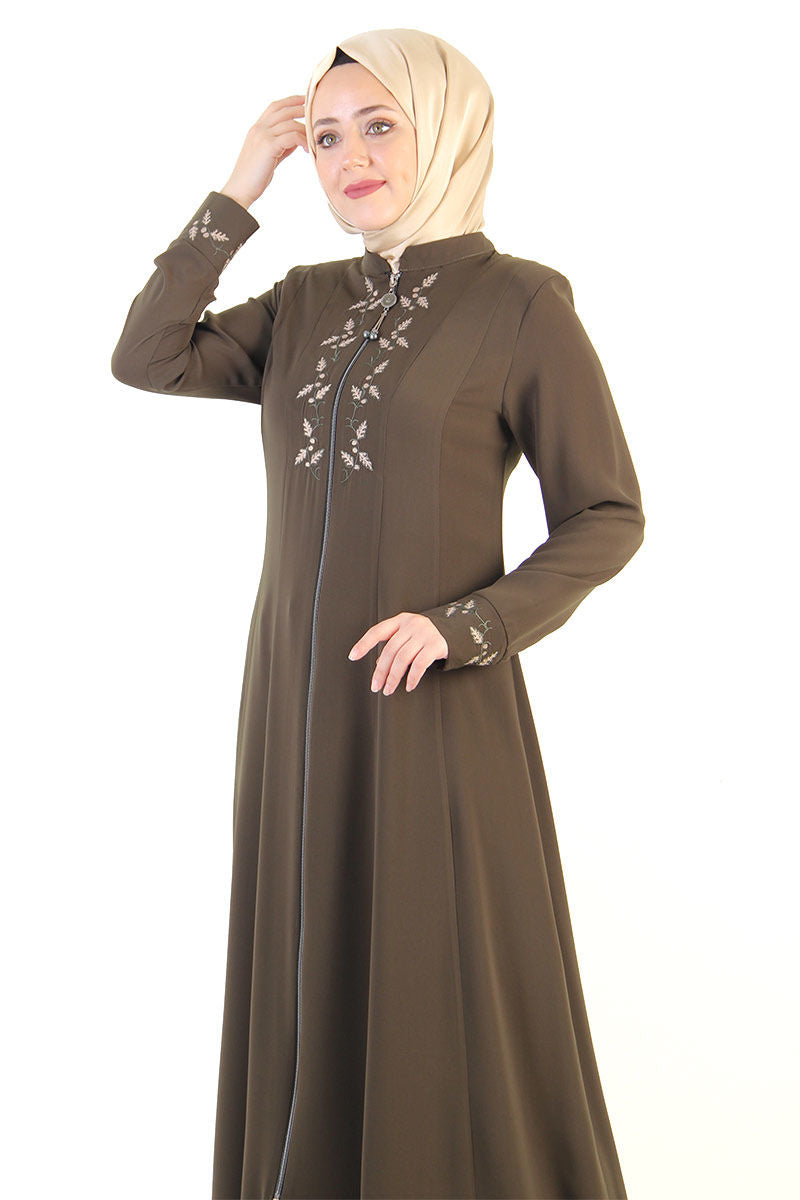 Women's Embroidered Khaki Modest Abaya