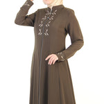 Women's Embroidered Khaki Modest Abaya