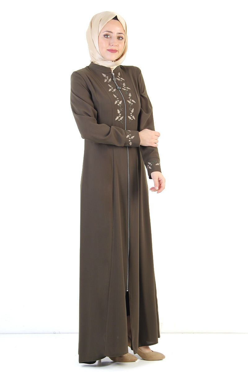 Women's Embroidered Khaki Modest Abaya