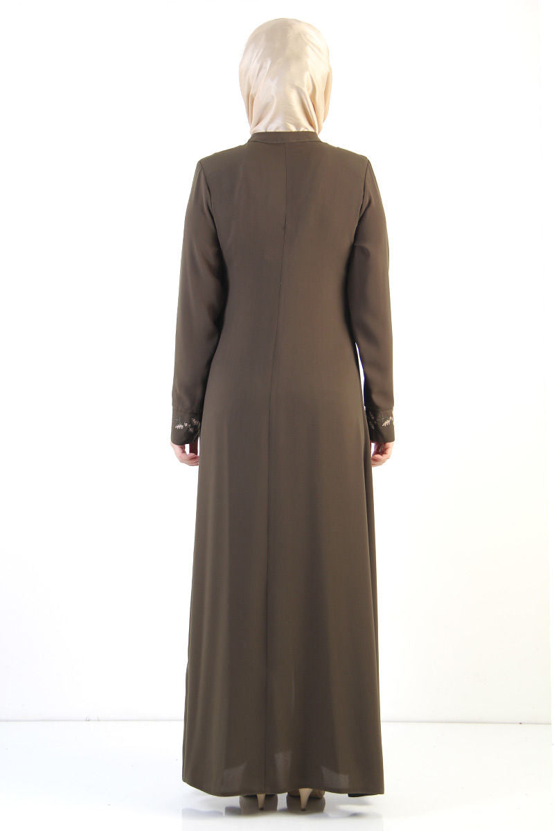 Women's Embroidered Khaki Modest Abaya