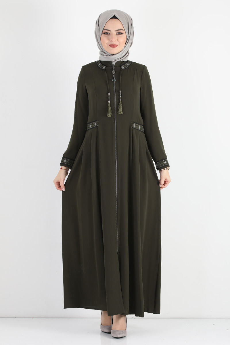 Women's Oversize Embroidered Khaki Abaya