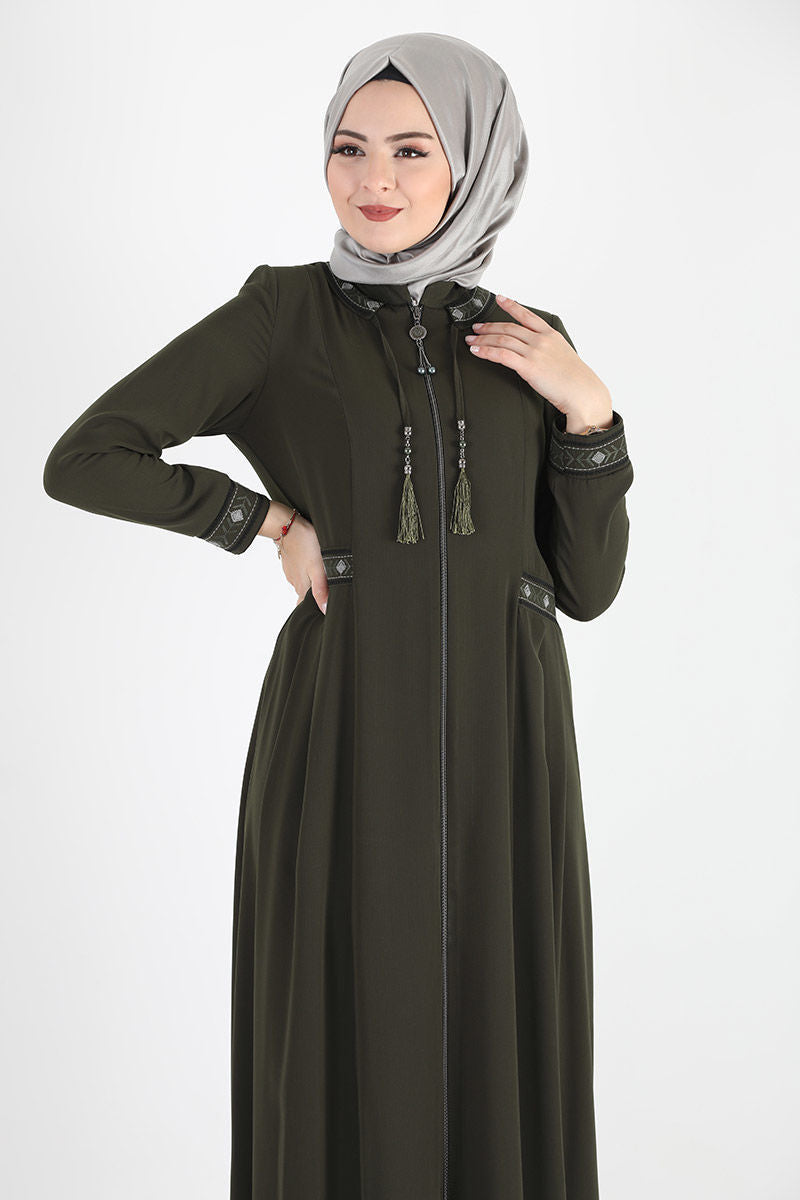 Women's Oversize Embroidered Khaki Abaya
