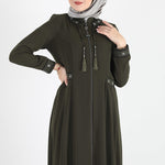 Women's Oversize Embroidered Khaki Abaya