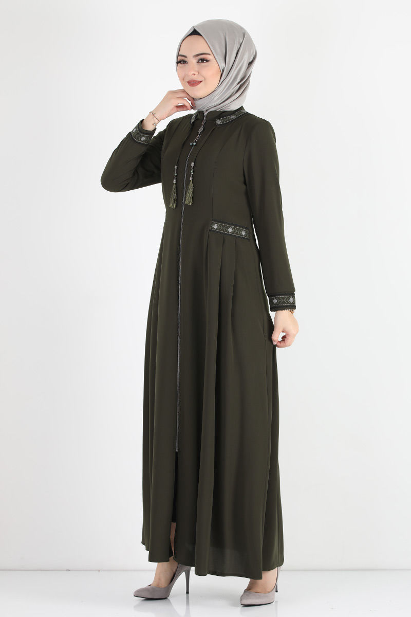 Women's Oversize Embroidered Khaki Abaya