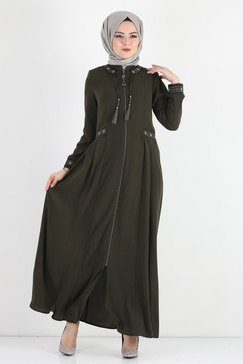 Women's Oversize Embroidered Khaki Abaya