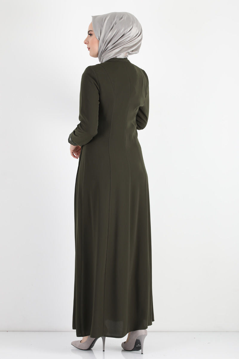 Women's Oversize Embroidered Khaki Abaya