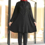 Women's Lace Detail Black Modest Tunic