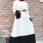 Women's Belted Pleated White Tricot Long Dress