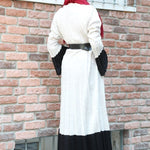 Women's Belted Pleated White Tricot Long Dress