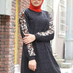 Women's Leopard Pattern Anthracite Modest Sweat Suit