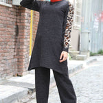 Women's Leopard Pattern Anthracite Modest Sweat Suit