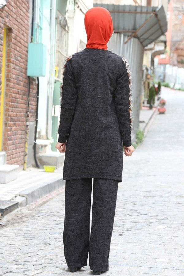 Women's Leopard Pattern Anthracite Modest Sweat Suit