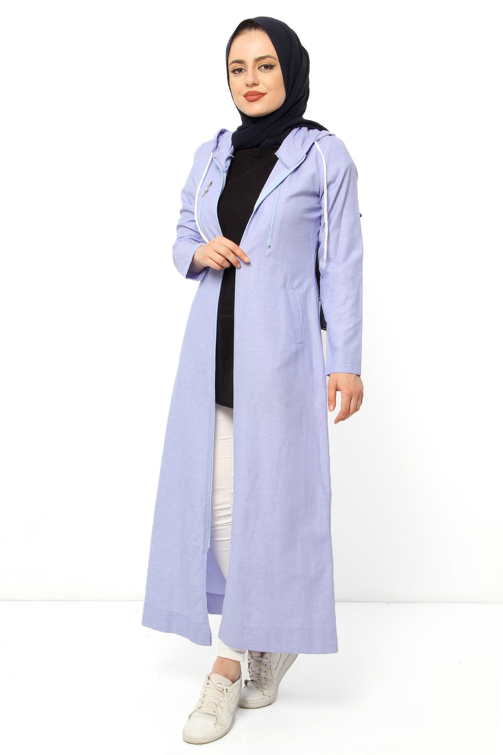 Women's Fancy Pocket Light Blue Modest Abaya