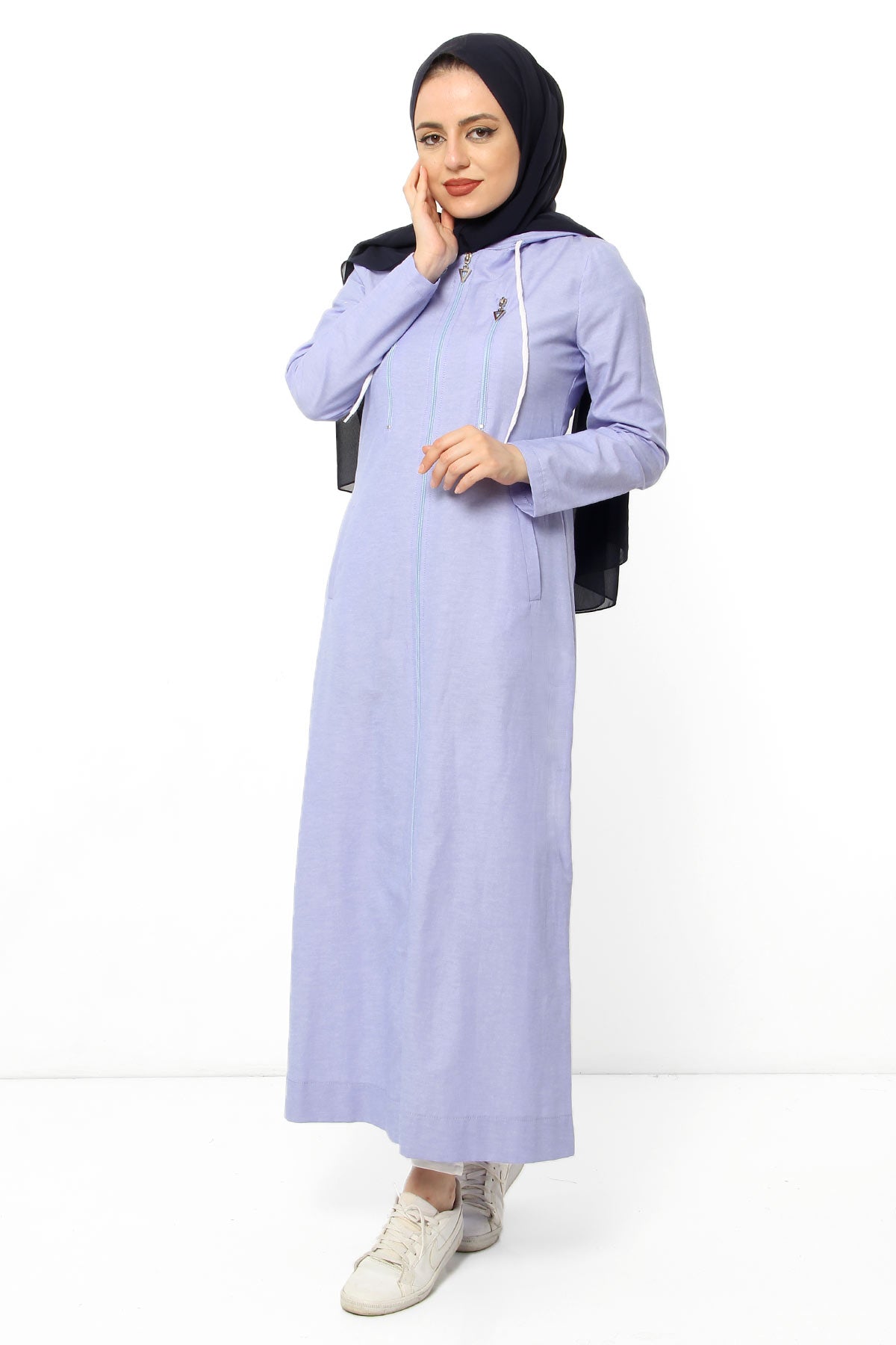 Women's Fancy Pocket Light Blue Modest Abaya