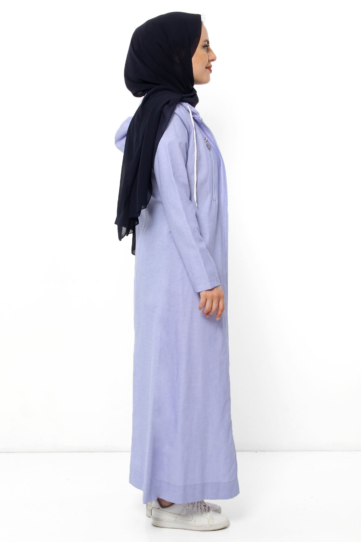 Women's Fancy Pocket Light Blue Modest Abaya