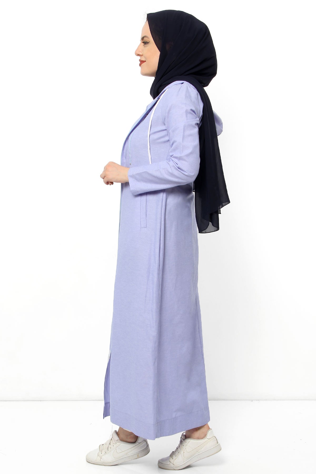 Women's Fancy Pocket Light Blue Modest Abaya