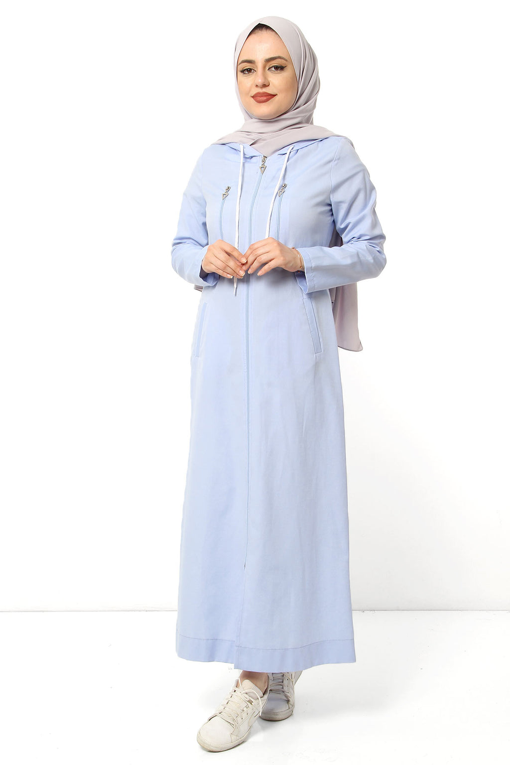 Women's Fancy Pocket Baby Blue Modest Abaya