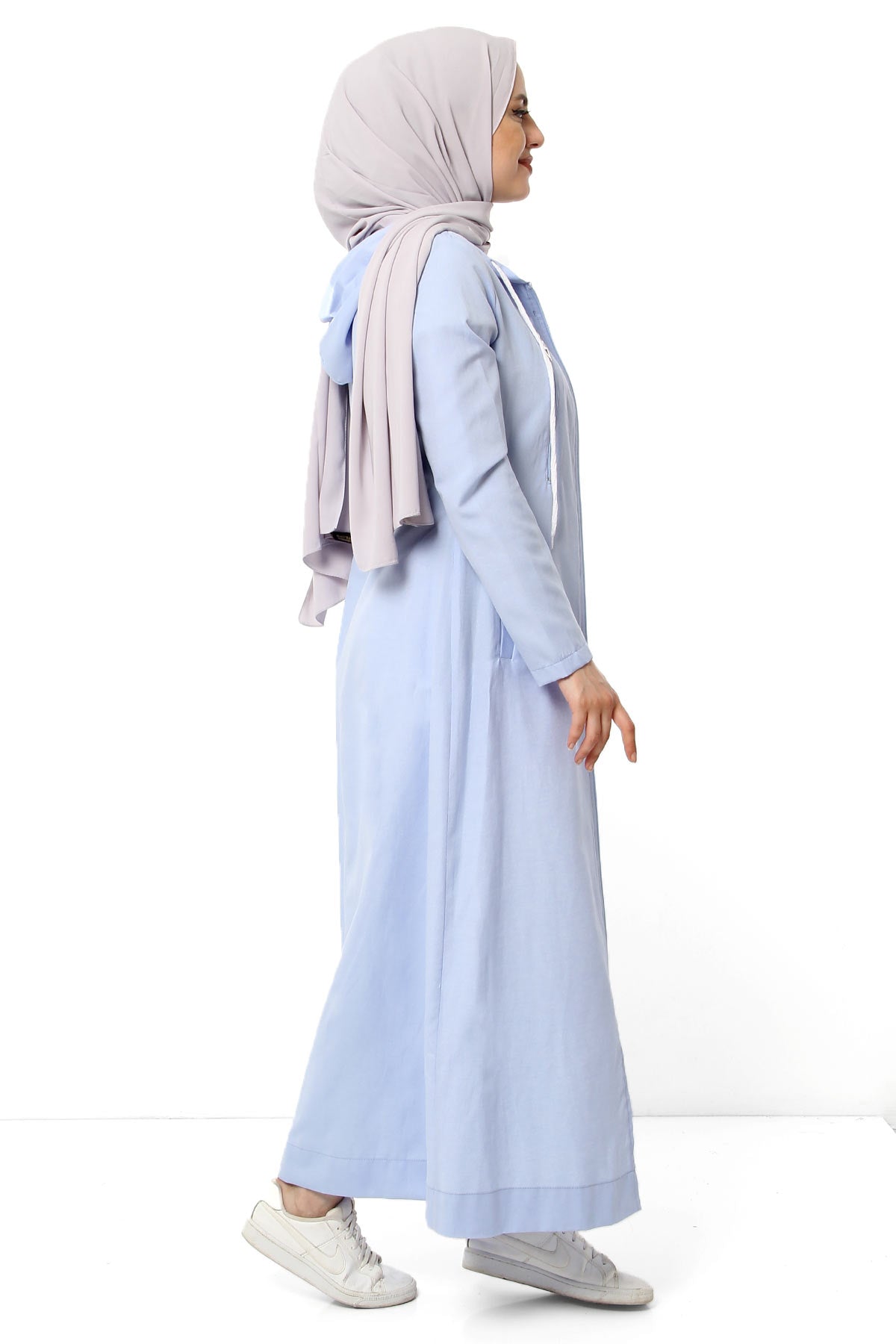 Women's Fancy Pocket Baby Blue Modest Abaya