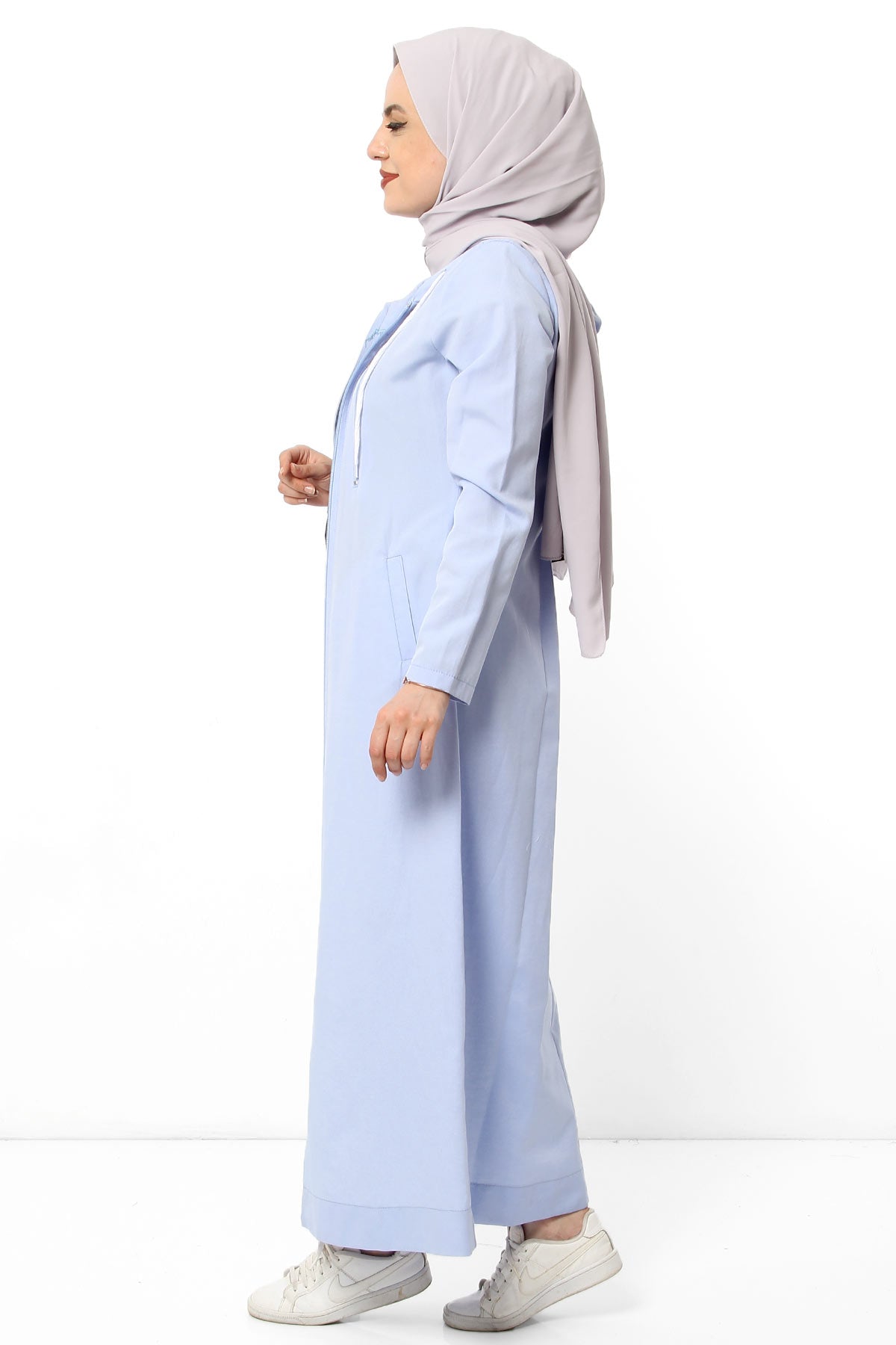 Women's Fancy Pocket Baby Blue Modest Abaya