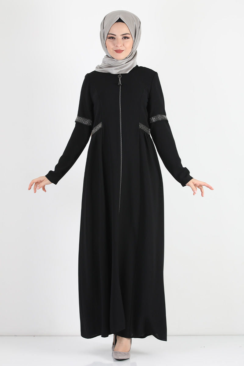 Women's Gem Detail Black Modest Abaya