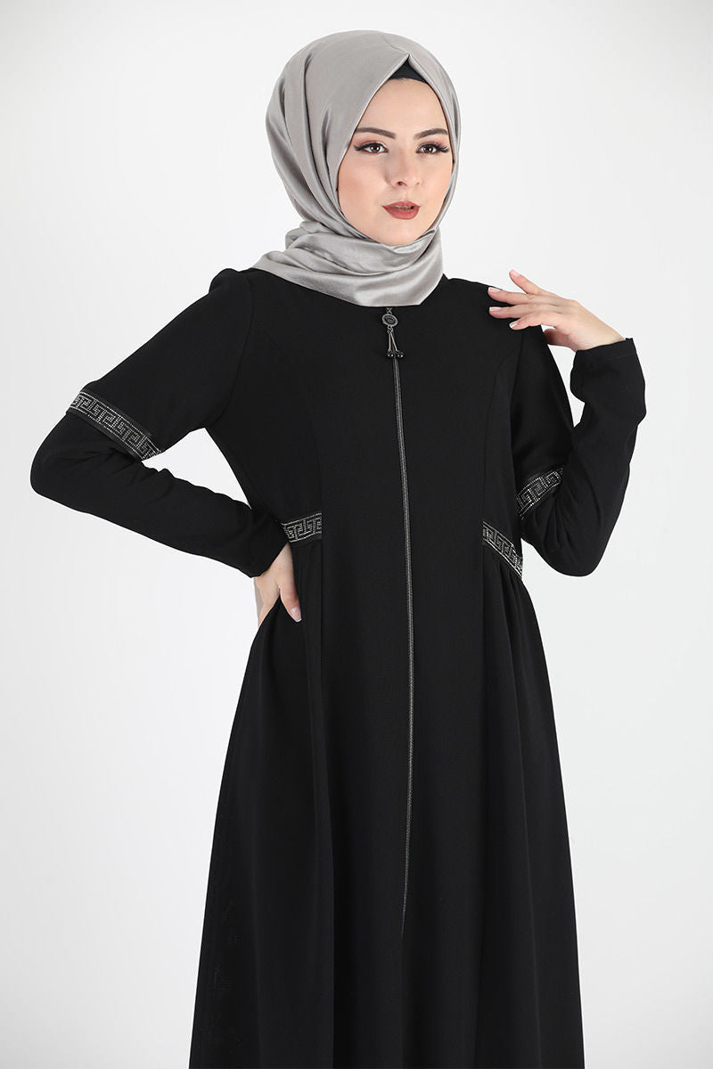 Women's Gem Detail Black Modest Abaya