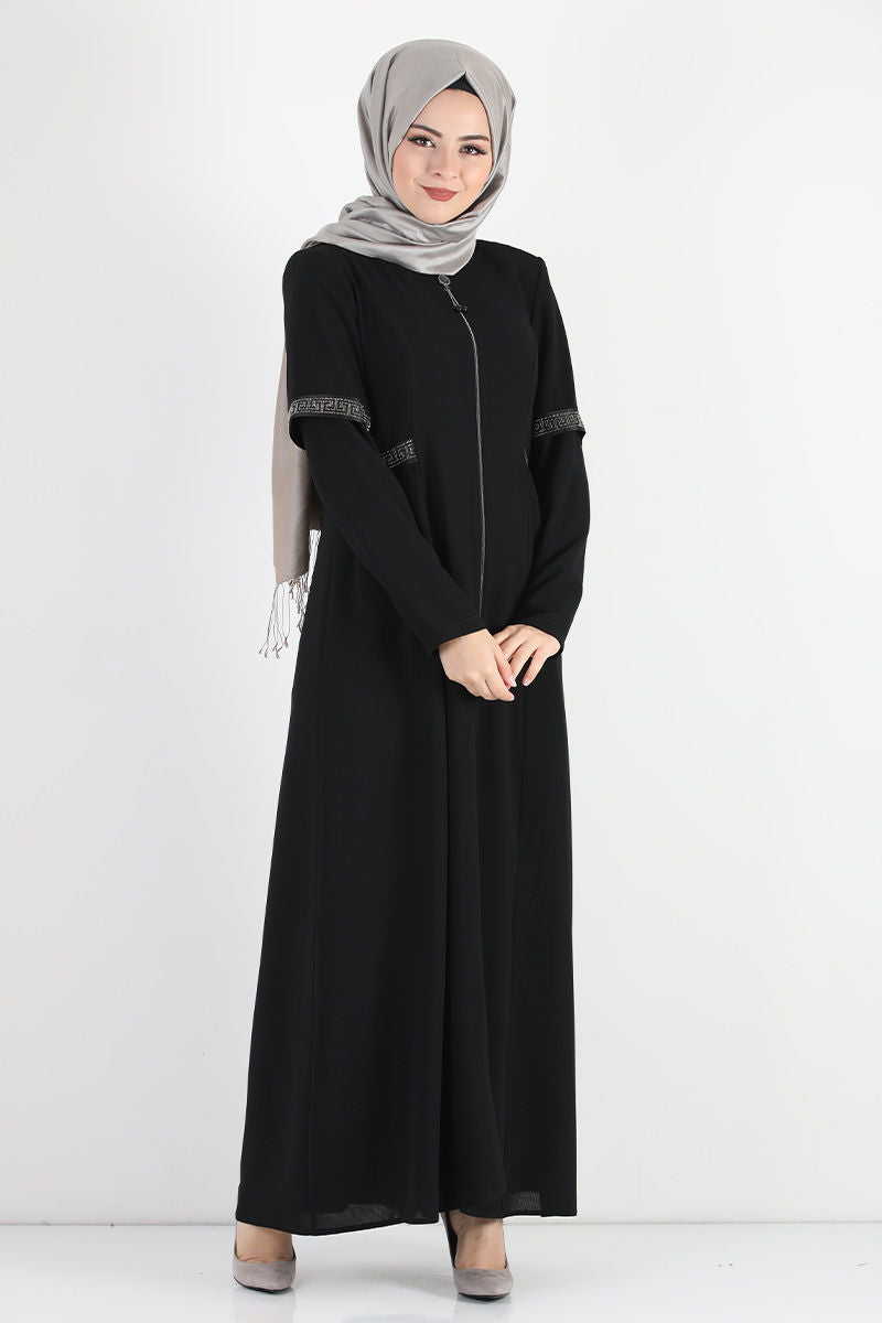 Women's Gem Detail Black Modest Abaya