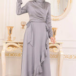 Women's Grey Modest Evening Dress