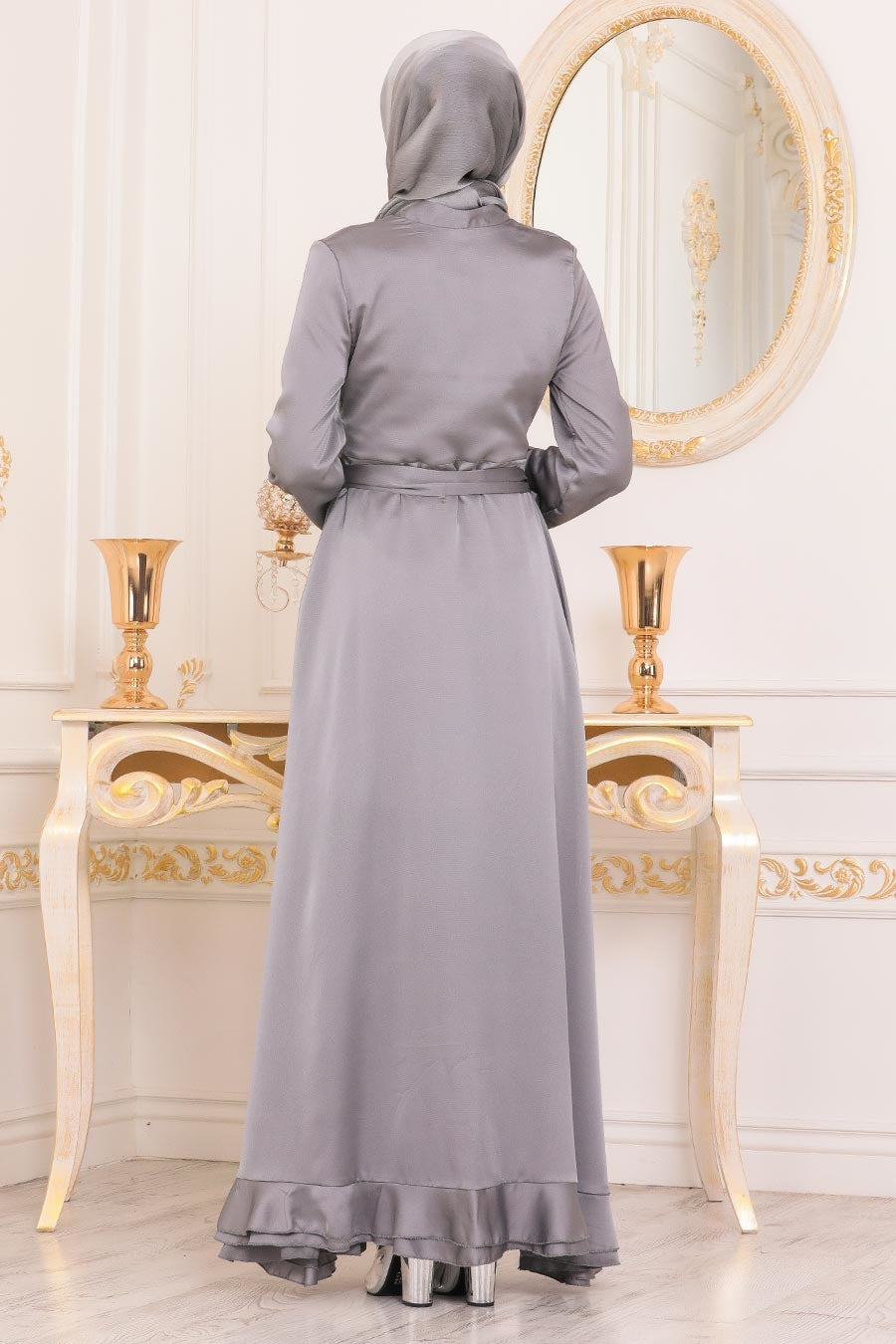 Women's Grey Modest Evening Dress