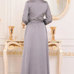 Women's Grey Modest Evening Dress