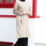 Women' Beige Tricot Tunic Black Pants Set