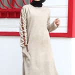 Women' Beige Tricot Tunic Black Pants Set